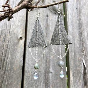 Grey Leather and Labradorite Earrings